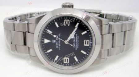 Rolex Explorer Black Face Stainless Steel Mens Replica Watch